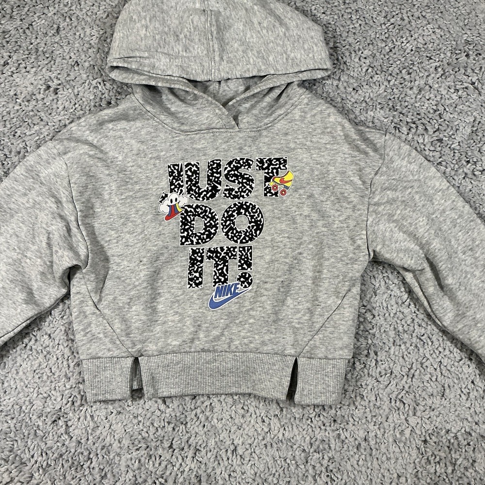 Nike Girls XS Gray Hoodie "Just Do It" Graphic Pullover Sweatshirt - Picture 2 of 16